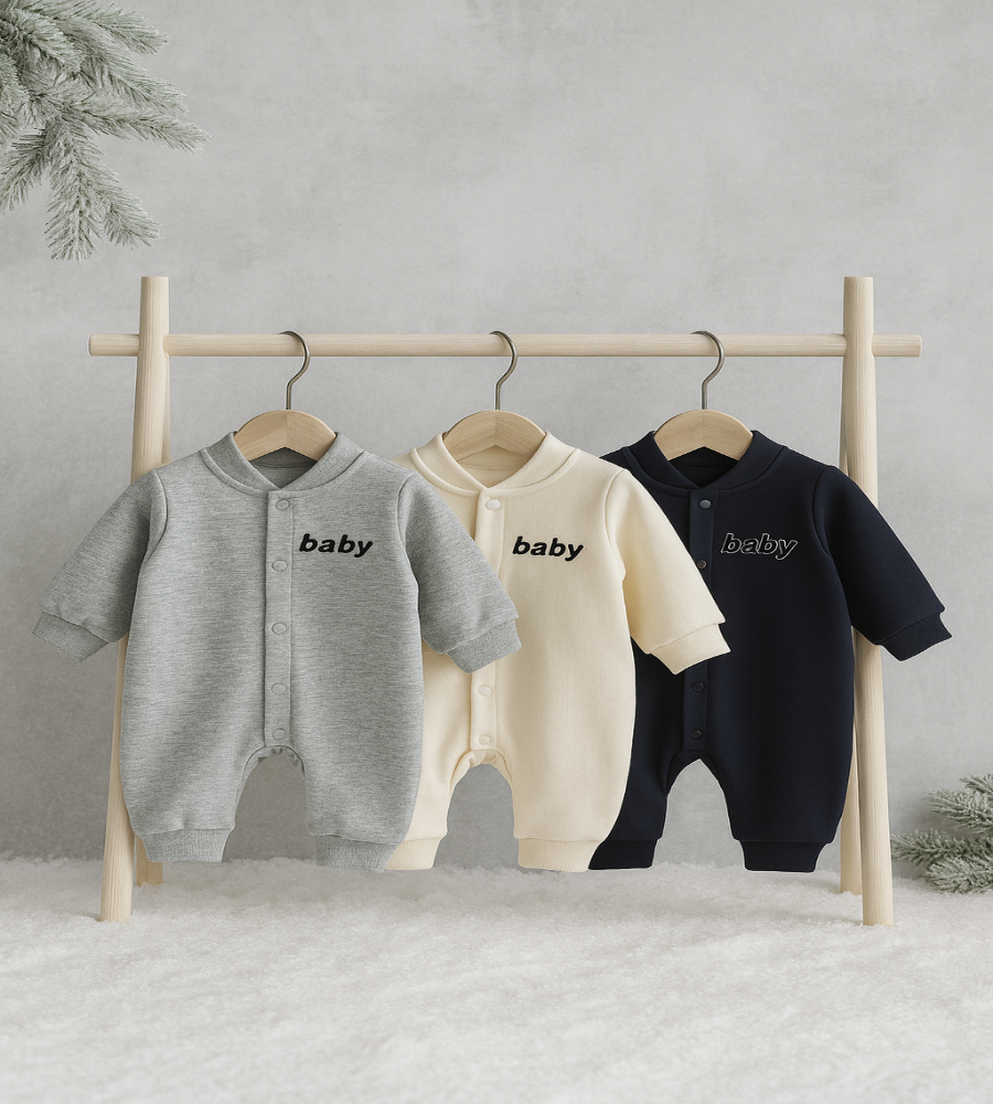 CozyBaby Fleece-Lined Letter Romper – Long Sleeve One-Piece