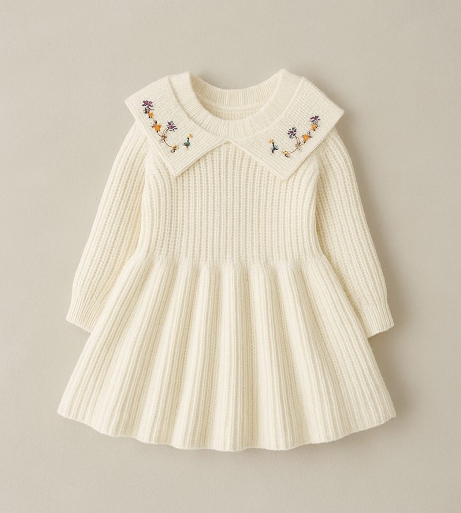 Winter Blossom Knitted Embroidered Dress