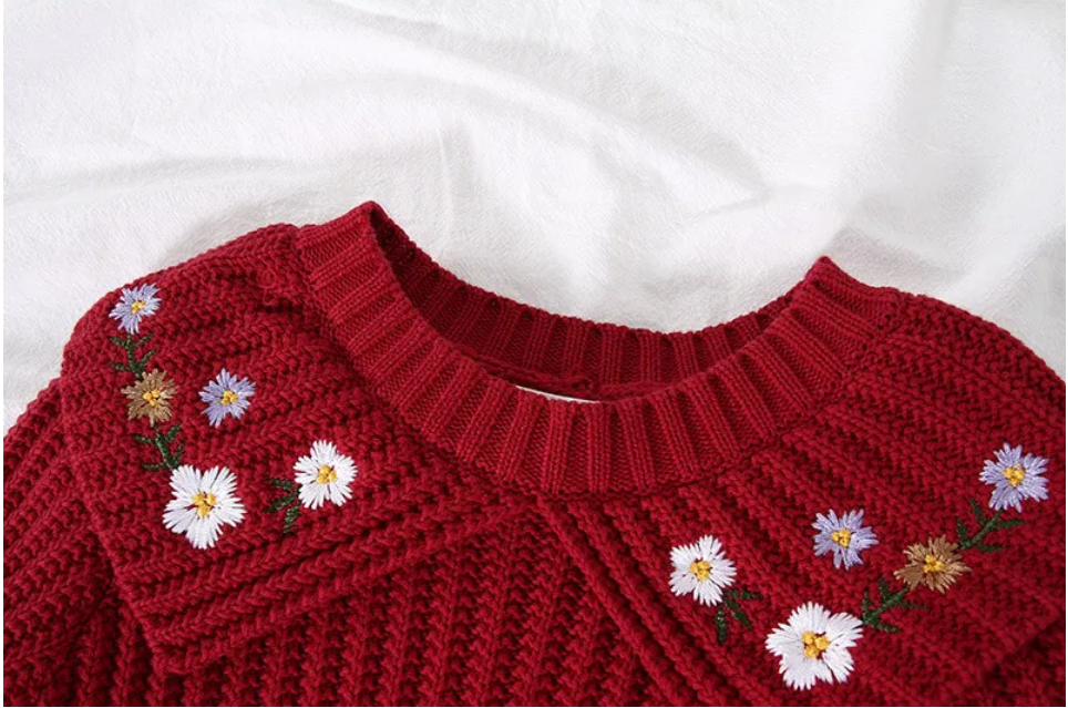 Winter Blossom Knitted Embroidered Dress