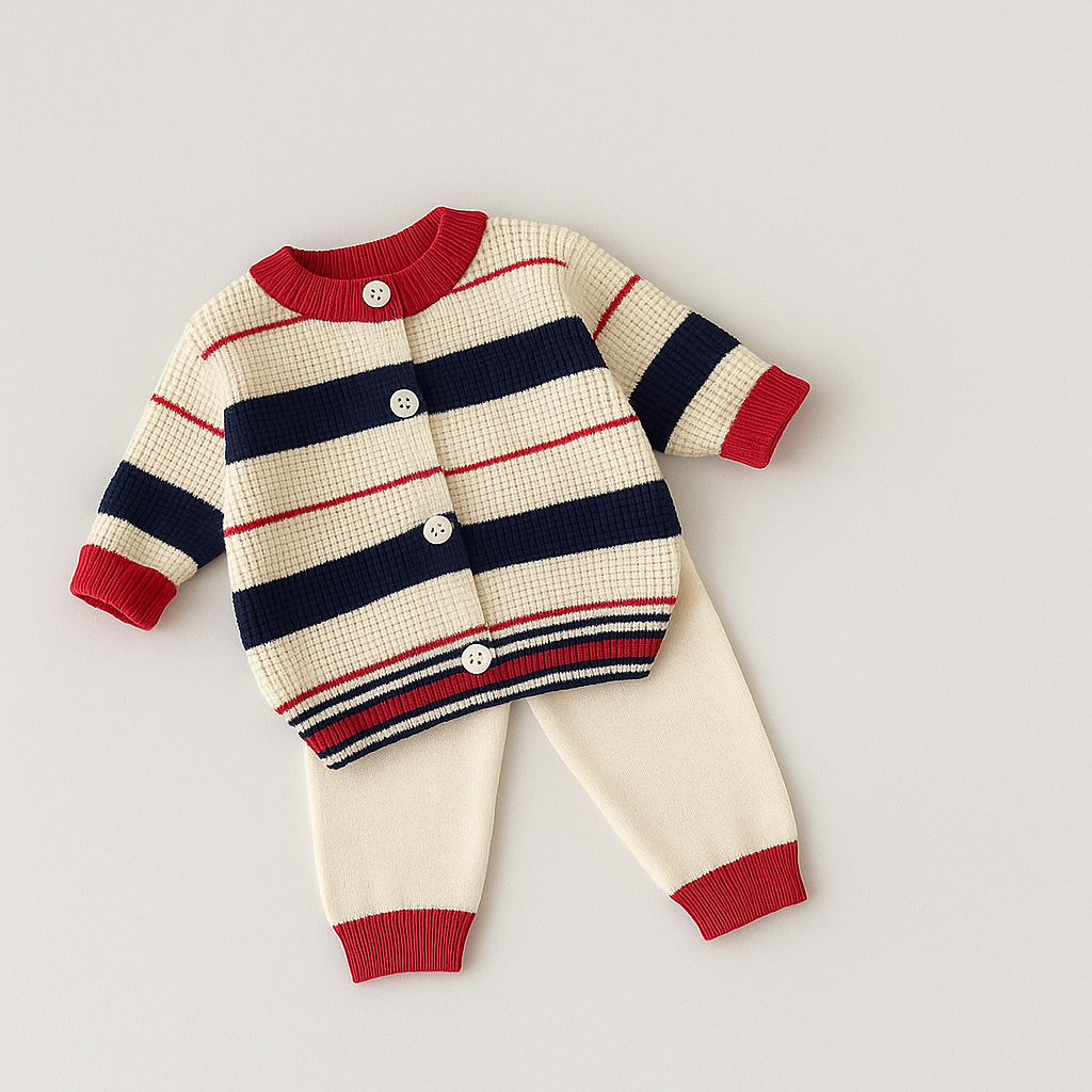 Striped Knit Cardigan and Pants Set