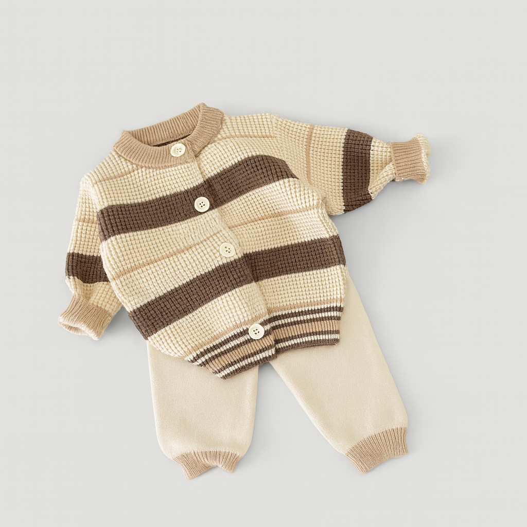 Striped Knit Cardigan and Pants Set