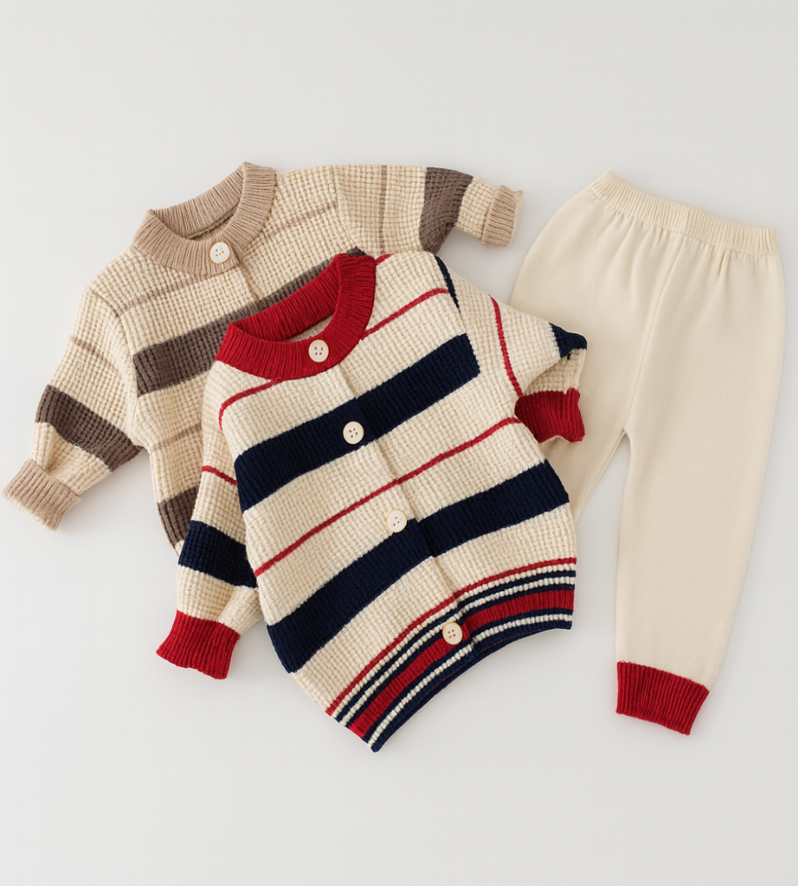Striped Knit Cardigan and Pants Set