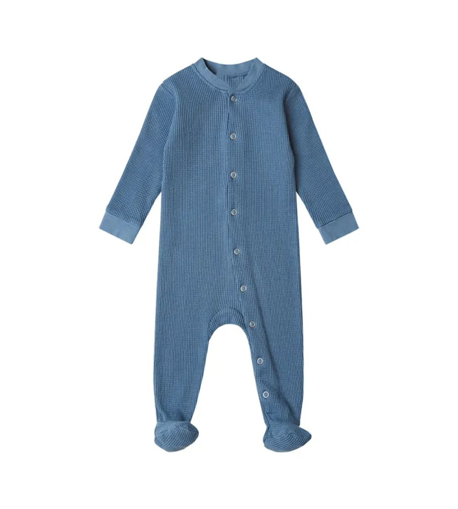 Snuggle Bug Waffle Romper Blue