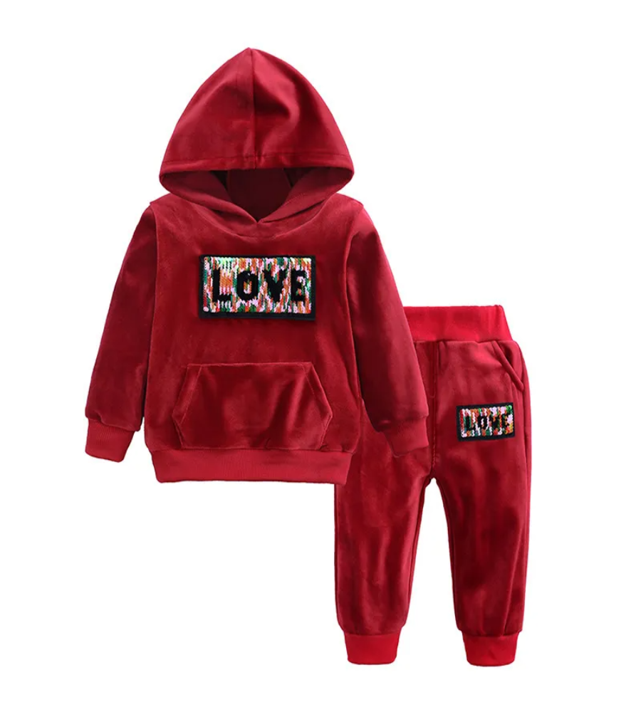 Love & Sparkle Velour Hoodie Set