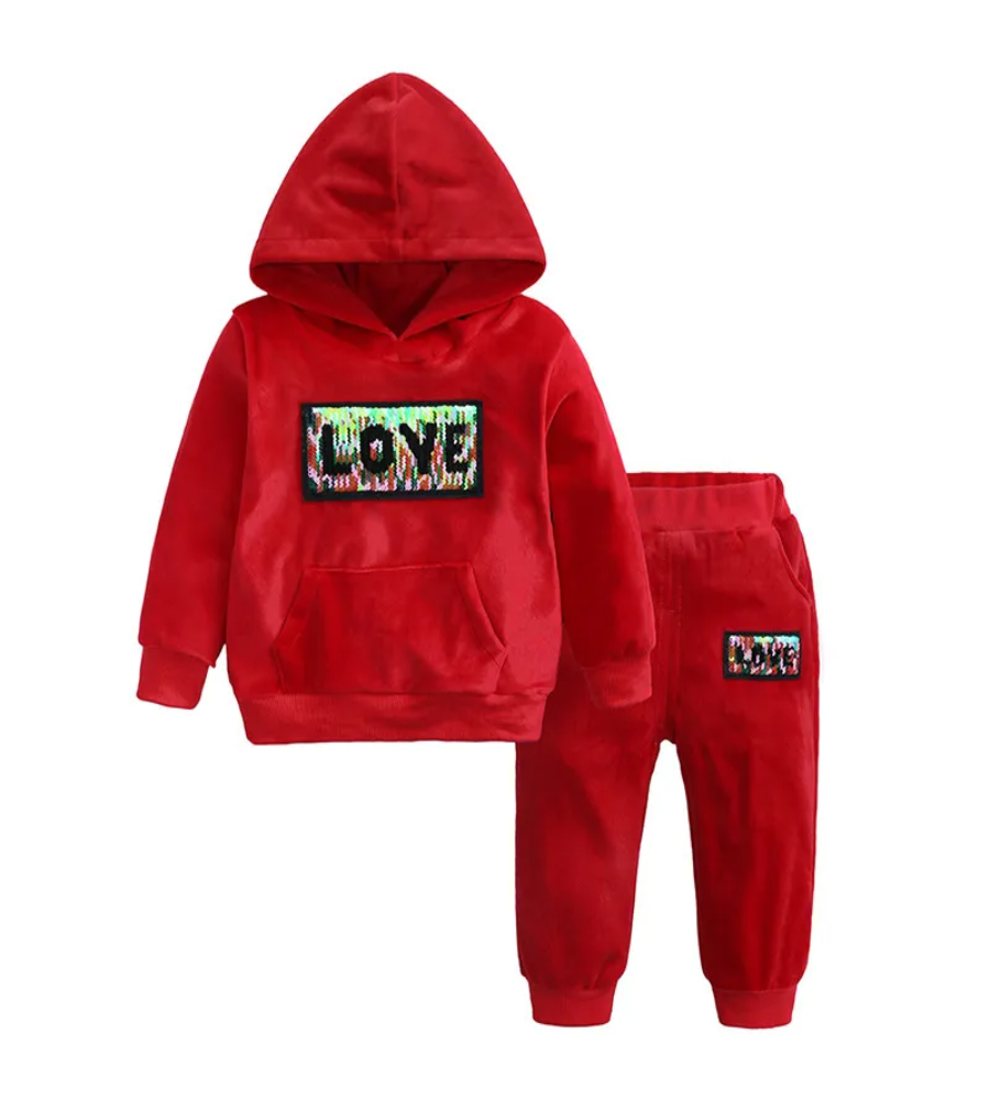 Love & Sparkle Velour Hoodie Set