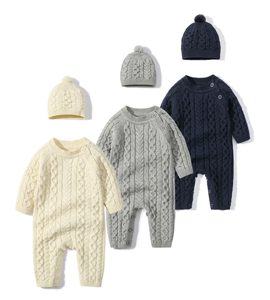 Winter Charm Knit Romper & Hat Set