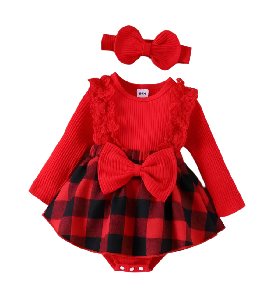 Merry Plaid Bow Romper Set