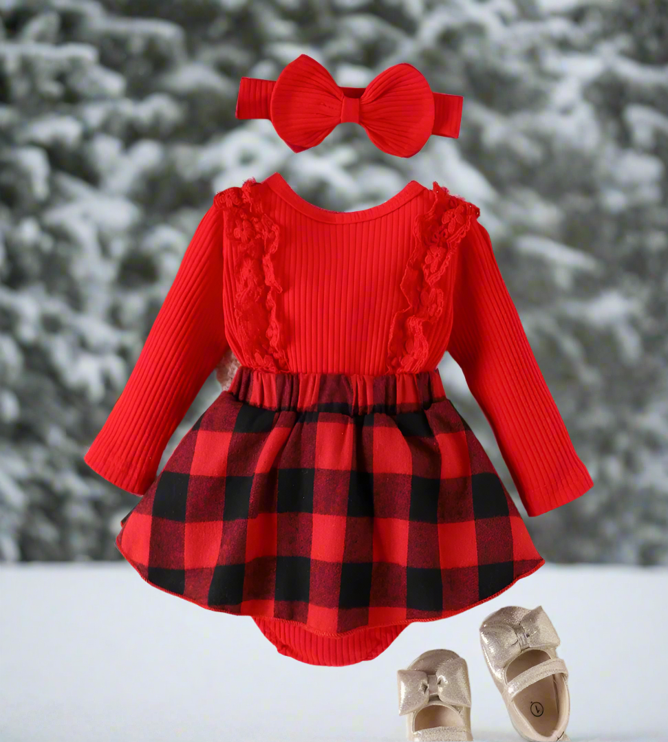 Merry Plaid Bow Romper Set