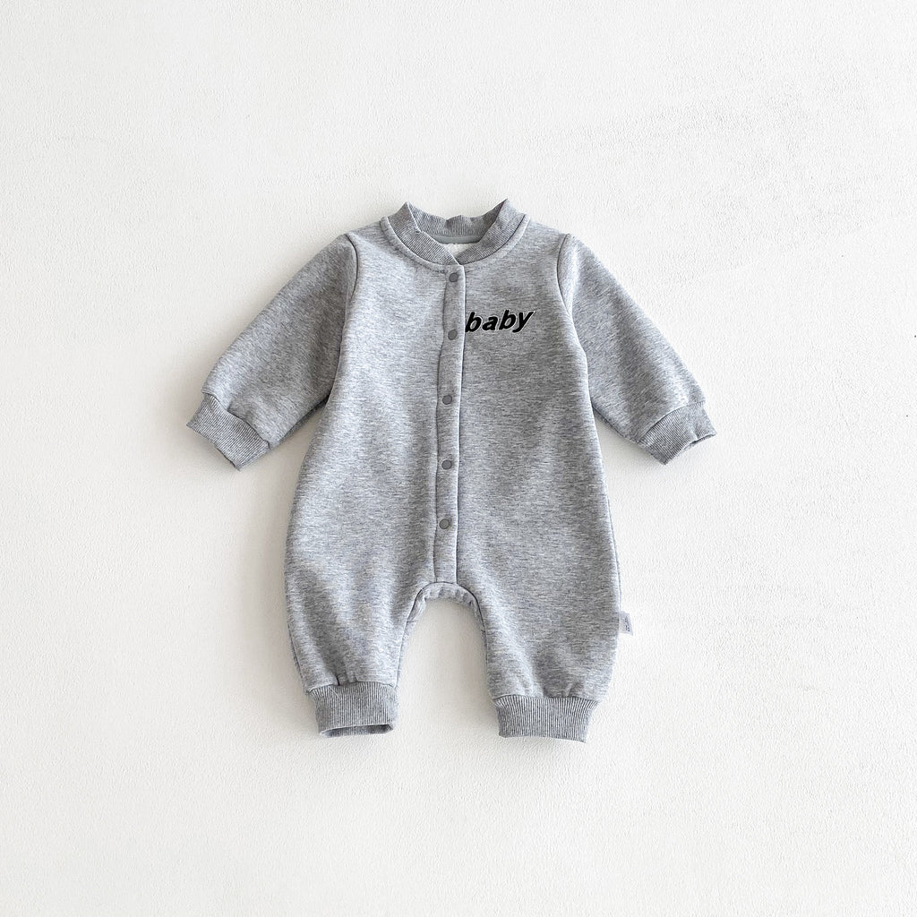 CozyBaby Fleece-Lined Letter Romper – Long Sleeve One-Piece