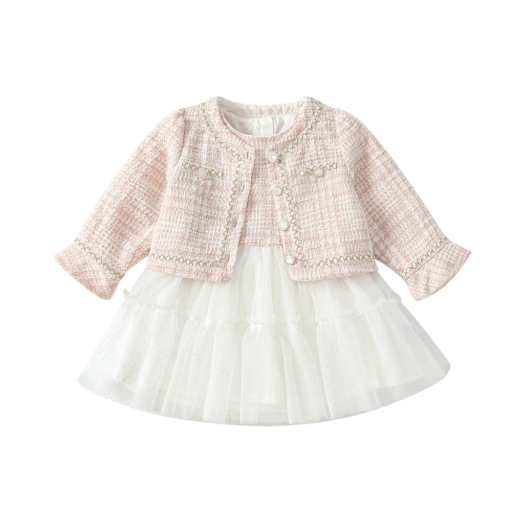 Princess Patchwork Tweed Cardigan and Tulle Dress Set