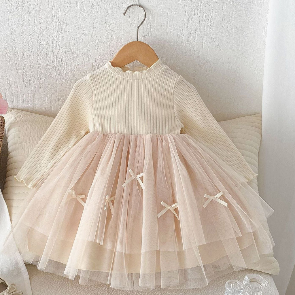 Enchanted Blossom Tulle Patchwork Dress – Long Sleeve Princess Style