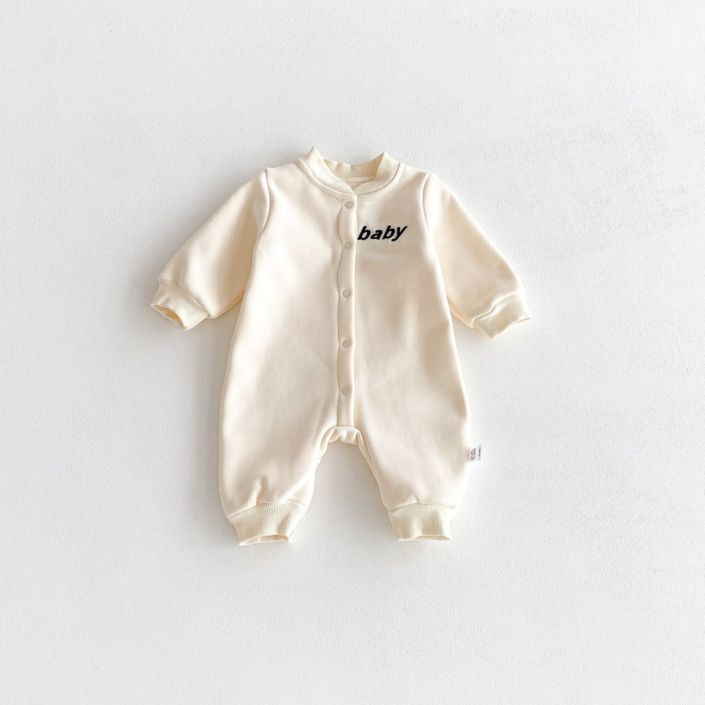 CozyBaby Fleece-Lined Letter Romper – Long Sleeve One-Piece