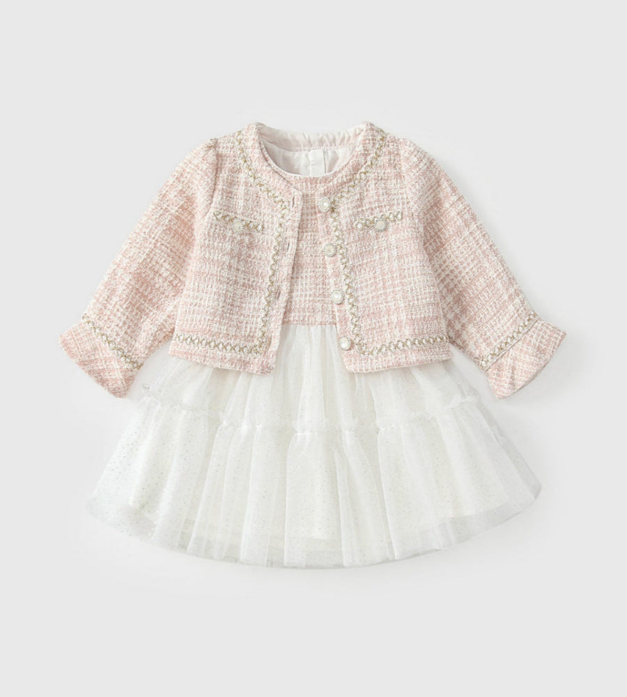 Princess Patchwork Tweed Cardigan and Tulle Dress Set