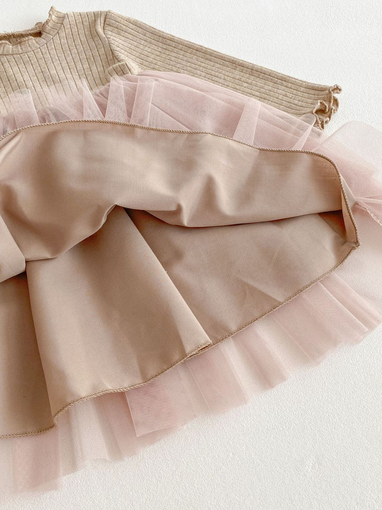 Enchanted Blossom Tulle Patchwork Dress – Long Sleeve Princess Style