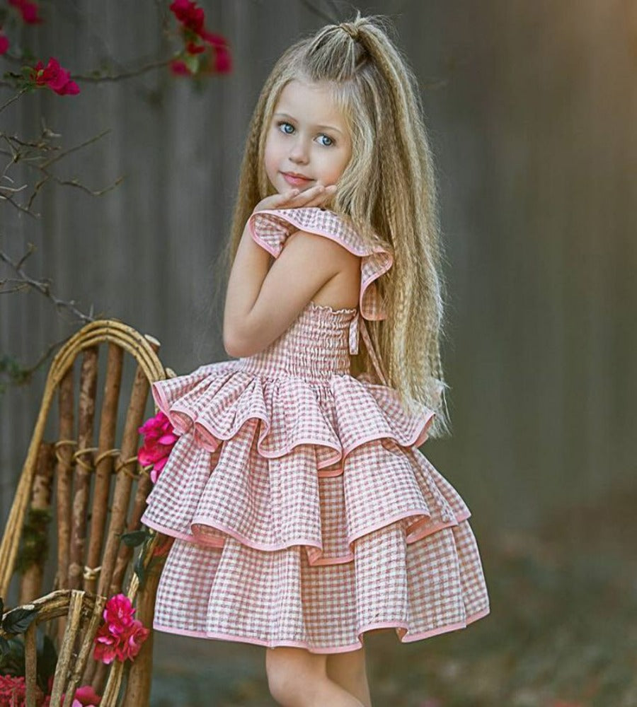 Cute Pink Ruffle Backless Dress for Toddlers