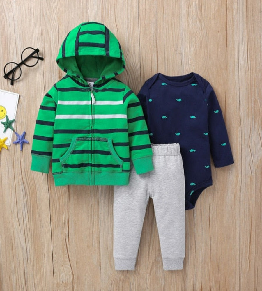 Unisex 3PCS Cartoon Animals  Coat, Bodysuit and Pants Set