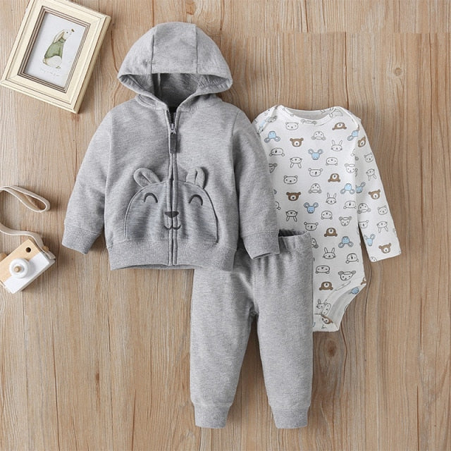 Unisex 3PCS Cartoon Animals  Coat, Bodysuit and Pants Set