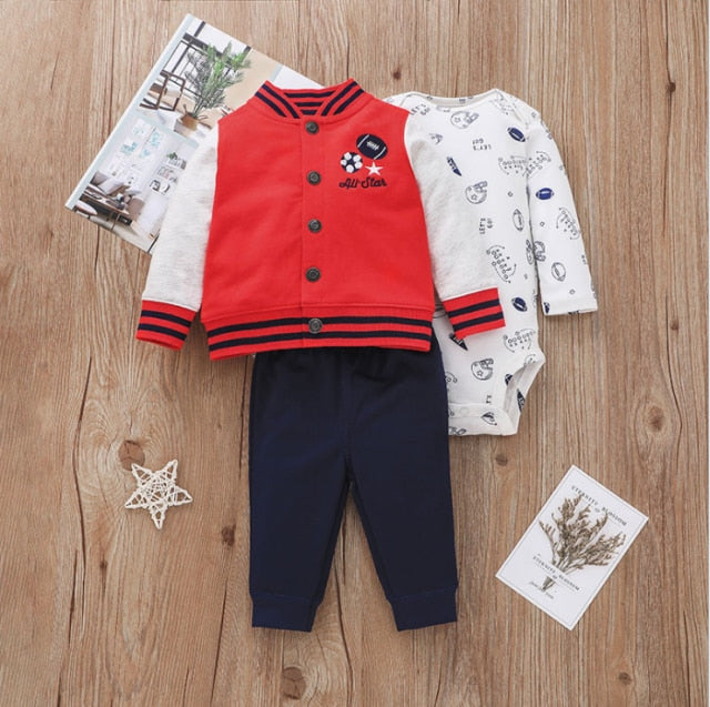 Three Piece Cozy Bodysuit, Pants and Top Set for Baby Boy
