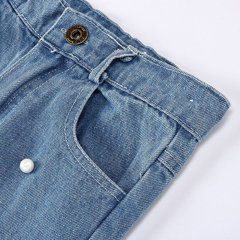 Off-the-shoulder Tops And Pearl Décor Jeans for Girls