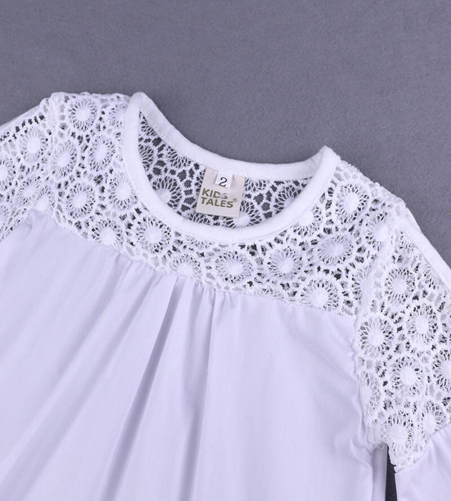Girls Fashion Long-sleeves Cool-shoulder Lace Design Tops And Ripped Jeans