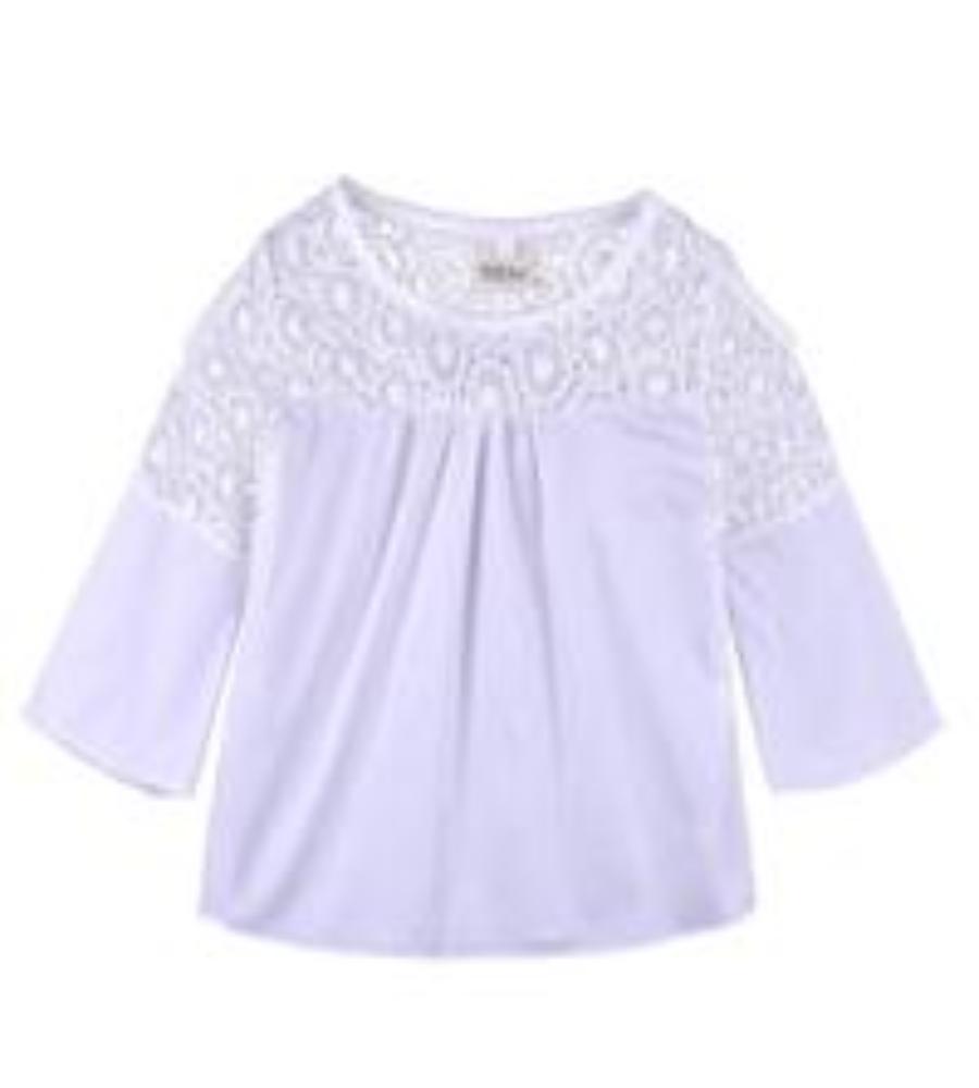 Girls Fashion Long-sleeves Cool-shoulder Lace Design Tops And Ripped Jeans